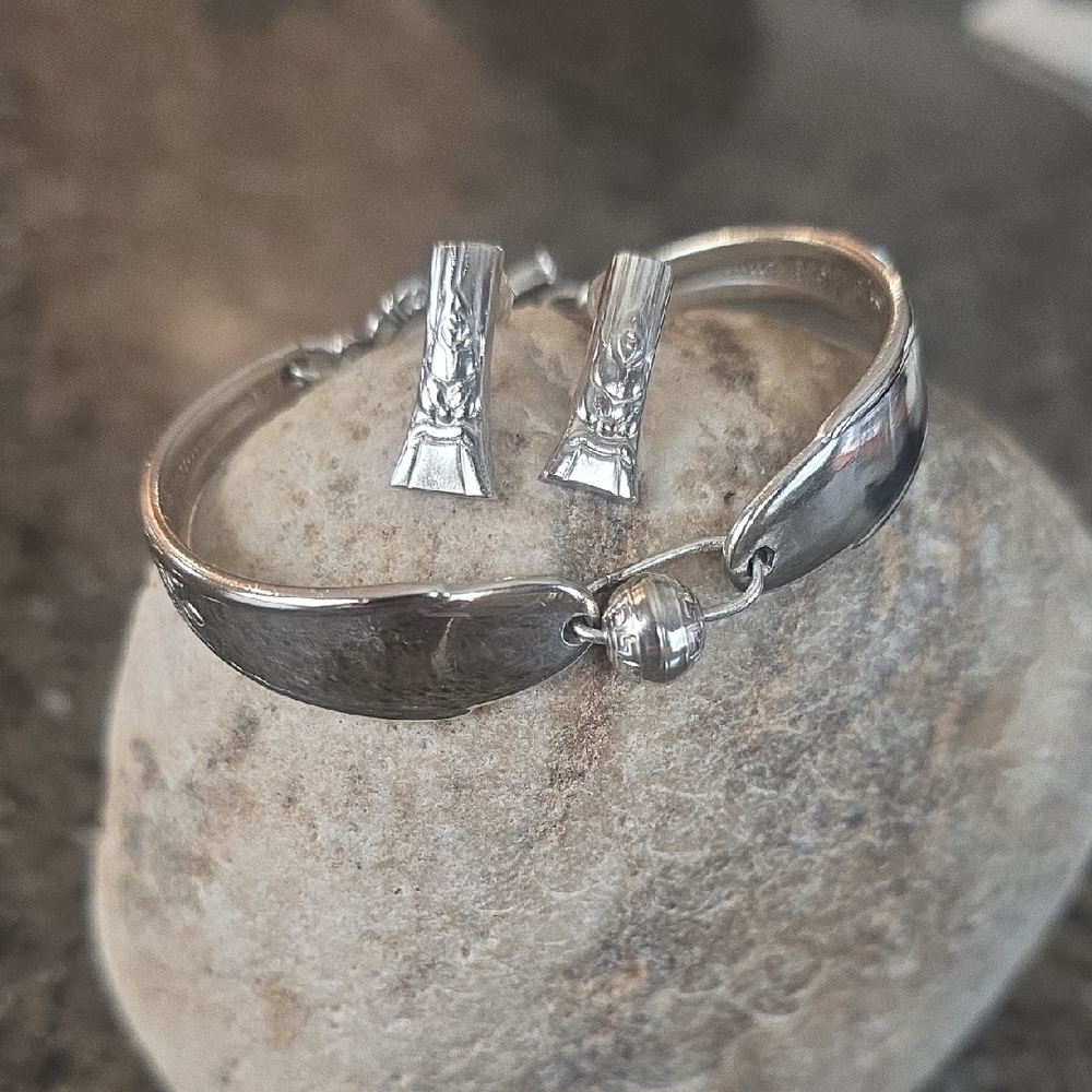 Vtg Silverware Bracelet and Earring Set